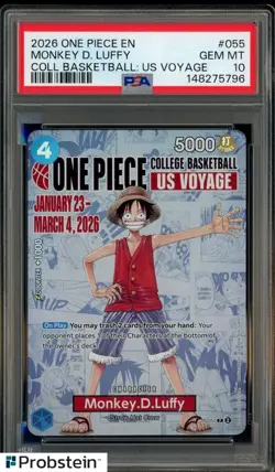 2026 One Piece EN College Basketball US Voyage #055 Monkey D Luffy PSA 10 - Image 1