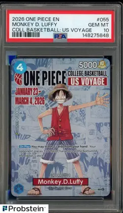 2026 One Piece EN College Basketball US Voyage #055 Monkey D Luffy PSA 10 - Image 1