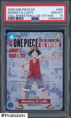 #1 2026 One Piece En College Basketball US Voyage #055 Monkey D. Luffy PSA 10 - Image 1