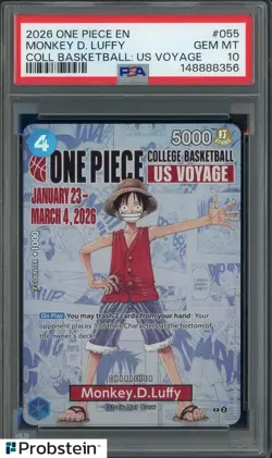 #6 2026 One Piece En College Basketball US Voyage #055 Monkey D. Luffy PSA 10 - Image 1