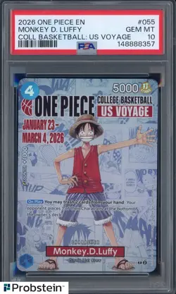 #7 2026 One Piece En College Basketball US Voyage #055 Monkey D. Luffy PSA 10 - Image 1
