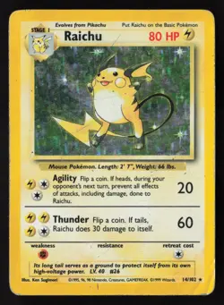 Raichu - 14/102 - Holo Rare - Base Set - Pokemon Card - MP - Image 1
