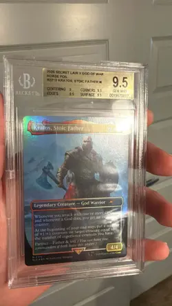 2025 MTG SECRET LAIR DROP GOD OF WAR: NORSE-FOIL KRATOS, STOIC FATHER BGS 9.5 - Image 1