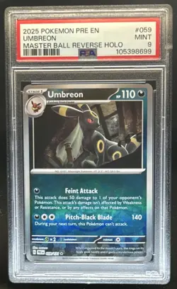 2025 Pokemon Prismatic Umbreon Reverse Holo Master Ball Poke #059/131 PSA 9 - Image 1