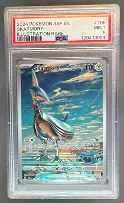 120413924 Skarmory 2024 Pokemon Surging Sparks #209 Illustration Rare PSA 9 - Image 1
