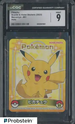 2023 Pokemon Scarlet & Violet Stickers Marumiya #01 Pikachi Holo CGC 9 - Image 1