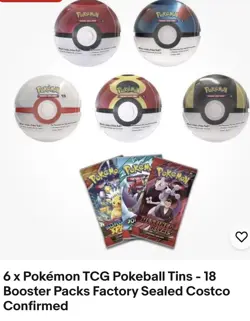 6 x Pokemon TCG Pokeball Tins - 18 Booster Packs Factory Sealed Costco Confirmed - Image 1