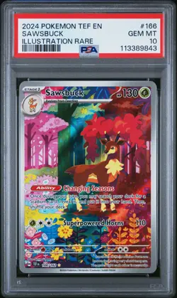 2024 POKEMON TEF EN-TEMPORAL FORCES ILLUSTRATION RARE #166 SAWSBUCK PSA 10 - Image 1