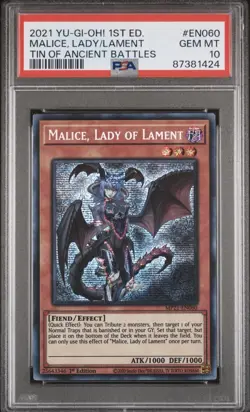 2021 PSA 10 YUGIOH ANCIENT BATTLES 1ST ED SECRET RARE MALICE LADY OF LAMENT 💫 - Image 1