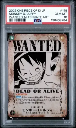 2025 ONE PIECE JPN OP13-CARRYING ON HIS WILL #118 MONKEY D. LUFFY PSA 10 - Image 1