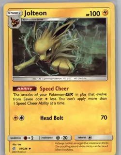 Jolteon Uncommon SM - Cosmic Eclipse 70/236 NM Pokemon Card - Image 1