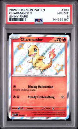 Charmander #109 2024 Pokemon Paldean Fates Shiny Rare PSA 8 250001 - Image 1