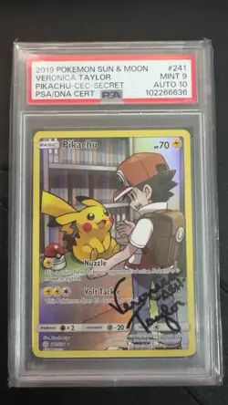 2019 Pokemon Sun & Moon Pikachu #241 Secret PSA 9 Auto 10 Veronica Taylor - Image 1