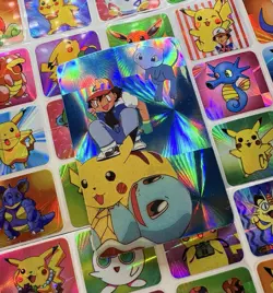Pokemon Pikachu Mew Ash HOLO Vintage Pocket Monsters Prism Sticker 1998 Nintendo - Image 1