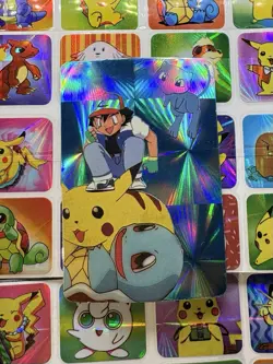Pokemon Pikachu Mew Ash HOLO Vintage Pocket Monsters Prism Sticker 1998 Nintendo - Image 2