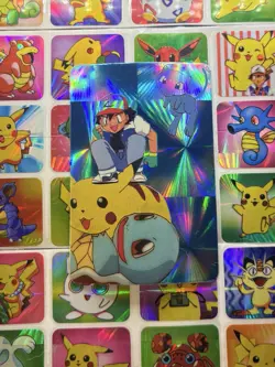 Pokemon Pikachu Mew Ash HOLO Vintage Pocket Monsters Prism Sticker 1998 Nintendo - Image 3
