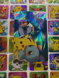 Pokemon Pikachu Mew Ash HOLO Vintage Pocket Monsters Prism Sticker 1998 Nintendo - Image 4