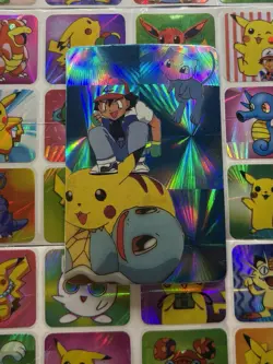 Pokemon Pikachu Mew Ash HOLO Vintage Pocket Monsters Prism Sticker 1998 Nintendo - Image 5