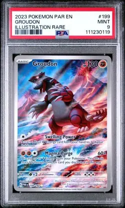 Pokemon TCG Groudon Illustration Rare Card 199/182 PSA 9 Paradox Rift SV04 - Image 1
