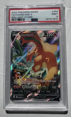 2022 POKEMON SWORD & SHIELD BRILLIANT STARS #154 FULL ART CHARIZARD V PSA 9 🔥 - Image 1