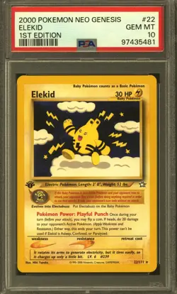 Pokemon Neo Genesis 1st Edition Elekid 22/111 PSA 10 GEM MINT - Image 1