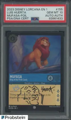 Luis Huerta Signed 2023 Disney Lorcana EN 1 Foil #155 PSA 10 PSA/DNA AUTO - Image 1