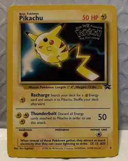 NM Pokemon PIKACHU Card BLACK STAR PROMO Set #4 Movie Release WB Stamped WOTC - Image 1