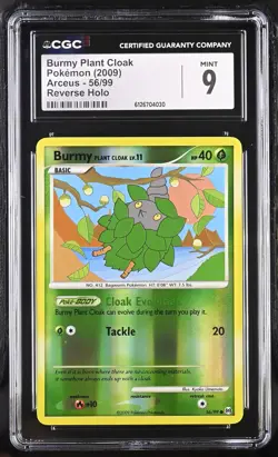 CGC 9 MINT Burmy Plant Cloak 2009 Arceus 56/99 Reverse Holo Pokemon Card - Image 1