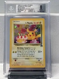 2000 Pokemon Black Star Promo Birthday Pikachu Holo. #24 NM Mint, PSA 8 - Image 1
