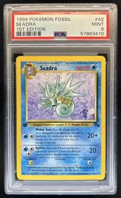 1999 Pokemon Fossil 1st Edition Seadra #42/62 PSA 9 - Image 1