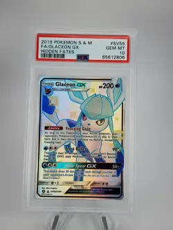 PSA 10 2019 POKEMON SUN & MOON HIDDEN FATES GLACEON GX SV55 FULL ART - Image 1