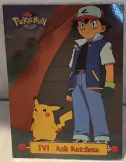 1999 Topps Pokemon TV Animation Edition Series 1 #TV1 Ash Ketchum Foil Blue Logo - Image 1