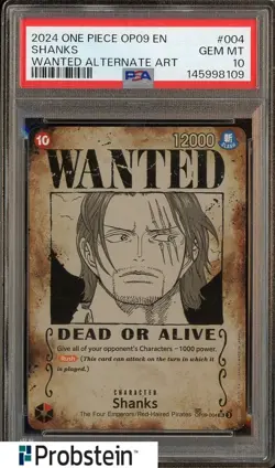 2024 One Piece OP09 EN Wanted Alternate Art #004 Shanks PSA 10 GEM MINT - Image 1