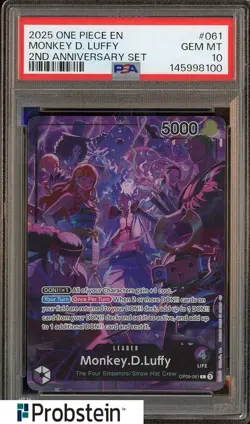 2025 One Piece EN 2nd Anniversary Set #061 Monkey D. Luffy PSA 10 GEM MINT - Image 1
