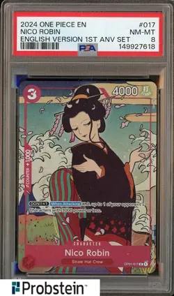 2024 One Piece EN English Version 1st Anv Set #017 Nico Robin PSA 8 NM-MT - Image 1