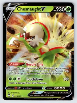 Chesnaught V 015/195 2022 Silver Tempest Pokemon Card TCG Ultra Rare Holo - Nm - Image 1
