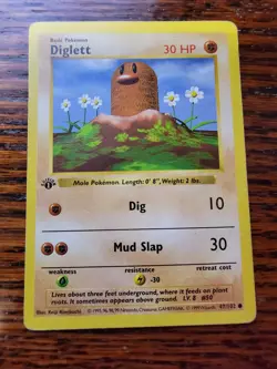 Diglett 47/102 1st Edition Shadowless Base Set Pokemon Card Game 1999 WOTC PL! - Image 1