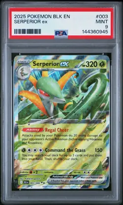 2025 Pokemon BLK EN Black Bolt #003 Serperior EX PSA 9 MINT Holo Rare Card - Image 1