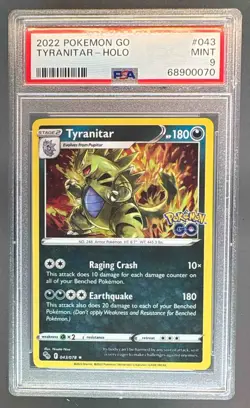 68900070 Tyranitar 2022 Pokemon Sword & Shield Pokemon GO #043 Holo PSA 9 - Image 1