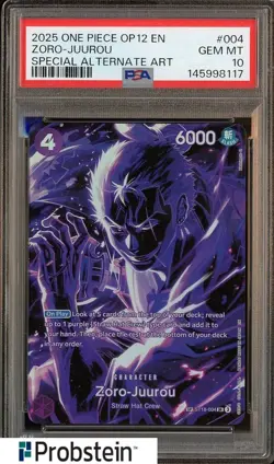 2025 One Piece OP12 EN #004 Zoro Juurou Special Alternate Art PSA 10 GEM MINT - Image 1