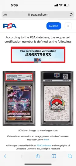 2019 NAGANADEL GX POKEMON WORLD CHAMPIONSHIP PROMO PSA 10 POP ONLY 2 CARD #160 - Image 3