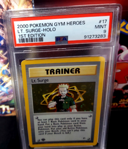 2000 Pokemon Gym Heroes L.T. Surge Holo 1st Edition #17 PSA 9 Mint - Image 1