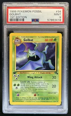 1999 Pokemon Fossil 1st Edition Golbat #34/62 PSA 9 - Image 1