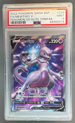 0074 Mewtwo V 2022 Pokemon Sword & Shield Black GO #SWSH229 Elite Trainer PSA 9 - Image 1