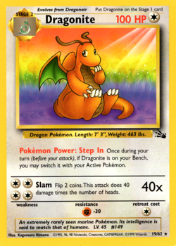 DRAGONITE 19/62 FOSSIL SET UNLIMITED POKEMON TCG CCG 1999 NM - Image 1