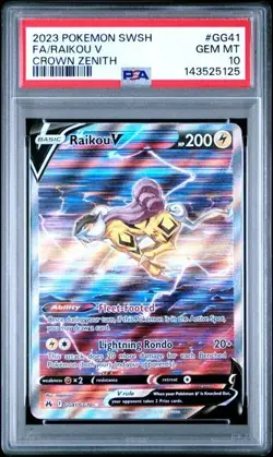Pokemon Crown Zenith Raikou V #GG41 Full Art PSA 10 - Image 1