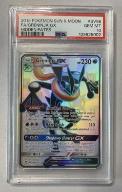 PSA 10 Greninja GX SV56/SV94 Pokemon Hidden Fates Full Art Card Gem Mint Holo - Image 1