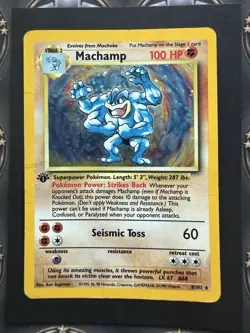 Pokemon Machamp 100 HP Holo Rare 1st Edition Base Set 8/102 English Card - Image 2