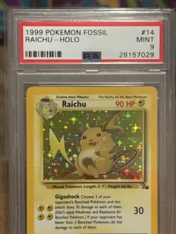 1999 Pokemon Fossil Raichu Holo 14/62 PSA 9 Mint WOTC Vintage Card - Image 2