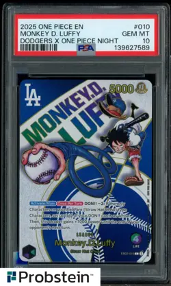 2025 One Piece EN Dodgers X One Piece Night #010 Monkey D LuffY PSA 10 GEM MINT - Image 1